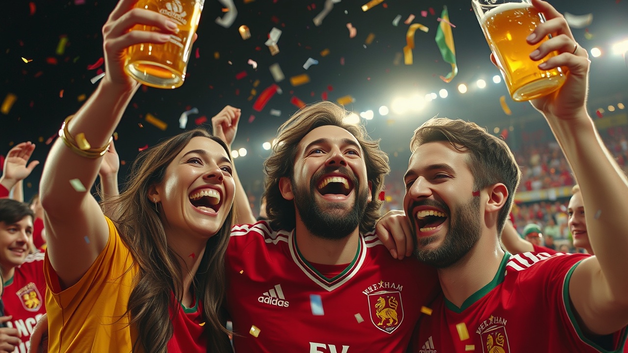 Wrexham Fans Celebrating after yet another victory on their rise to the top.